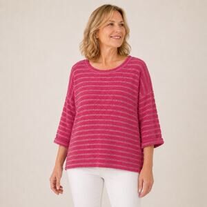 Escape by Habitat Striped Terry Top Medium Watermelon Pink Boxy Pullover Casual
